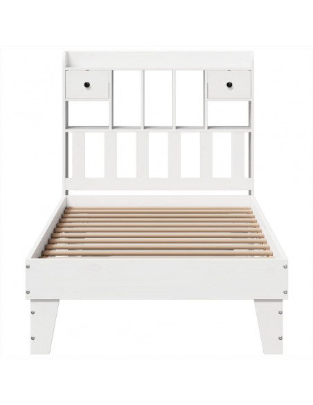 Letto senza Materasso Bianco 75x190 in Legno Massello di Pino