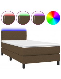 Letto a Molle Materasso e LED Marrone Scuro 90x190cm in Tessuto 2
