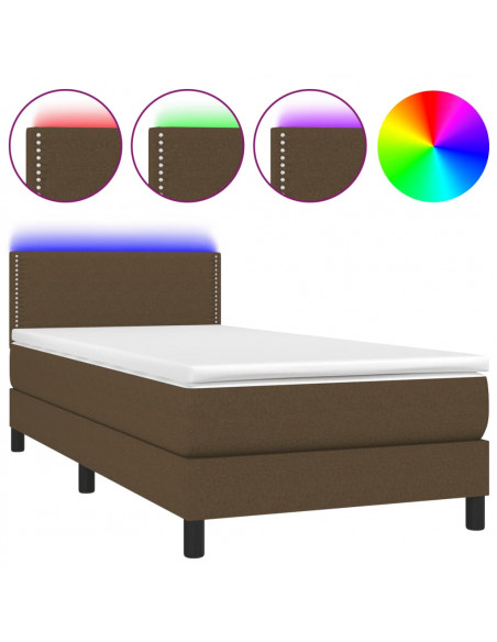 Letto a Molle Materasso e LED Marrone Scuro 90x190cm in Tessuto