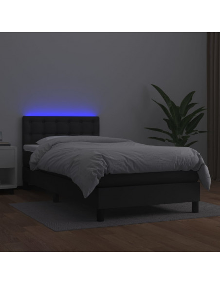 Giroletto a Molle con Materasso e LED Nero 90x190 cm Similpelle