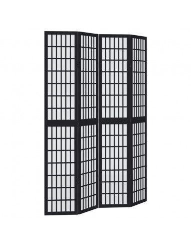 Divisorio Ambienti 4 Pannelli Nero Legno Massello di Paulownia