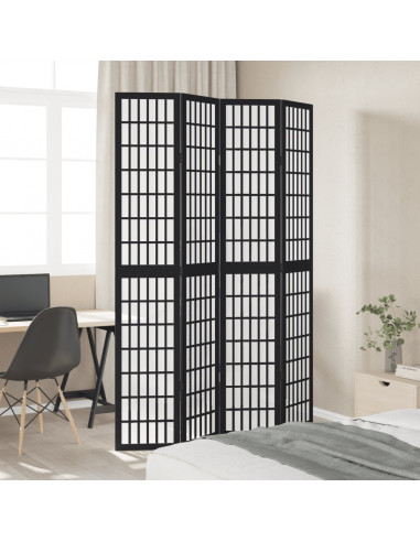 Divisorio Ambienti 4 Pannelli Nero Legno Massello di Paulownia