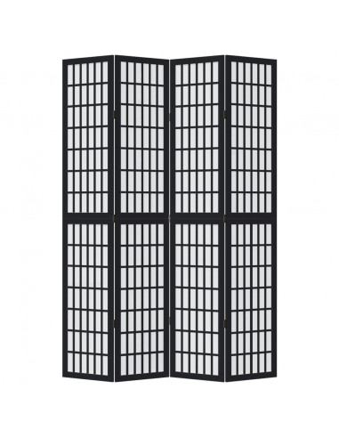 Divisorio Ambienti 4 Pannelli Nero Legno Massello di Paulownia