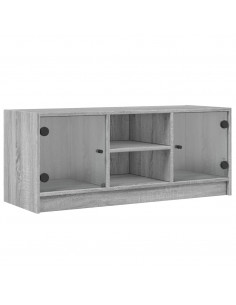 Mobile Porta TV con Ante in Vetro Grigio Sonoma 102x37x42 cm 2