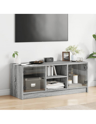 Mobile Porta TV con Ante in Vetro Grigio Sonoma 102x37x42 cm