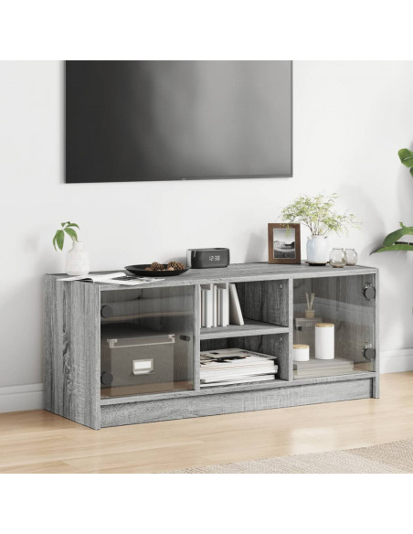 Mobile Porta TV con Ante in Vetro Grigio Sonoma 102x37x42 cm