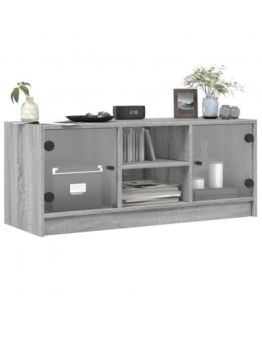 Mobile Porta TV con Ante in Vetro Grigio Sonoma 102x37x42 cm