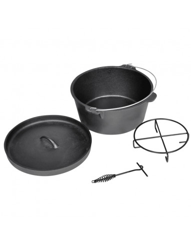 Pentola casseruola da campeggio in ghisa con coperchio