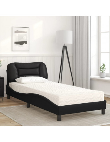 Letto con Materasso Nero 90x190 cm in Similpelle