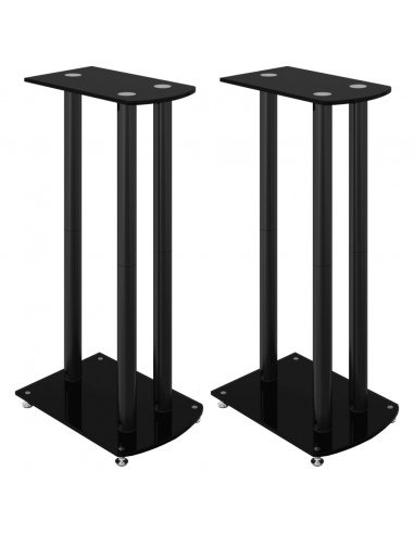 Pedane per Casse 2pz Nero Vetro Temperato Design a 3 Pilastri