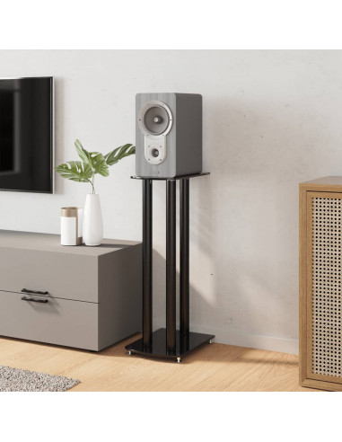 Pedane per Casse 2pz Nero Vetro Temperato Design a 3 Pilastri