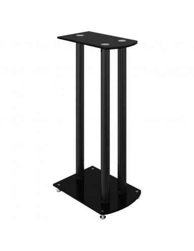 Pedane per Casse 2pz Nero Vetro Temperato Design a 3 Pilastri