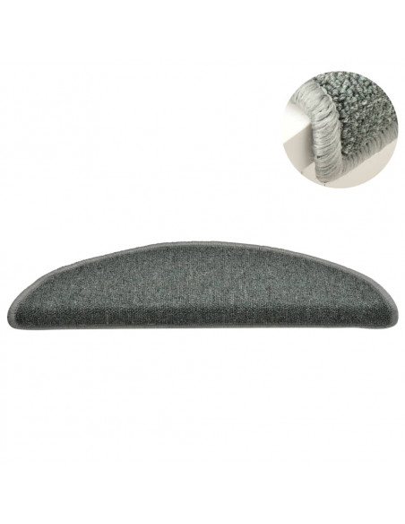 Tappetini per scale 15 pz 56x17x3 cm Verde scuro semicircolari