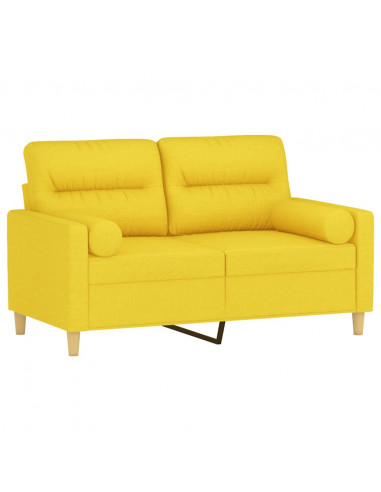 Divano a 2 Posti con Cuscini Giallo Chiaro 120 cm in Tessuto