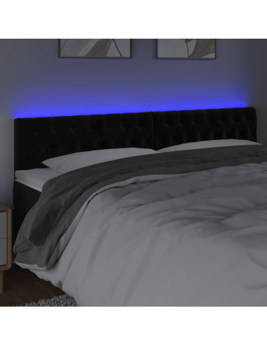 Testiera a LED Nera 200x7x78/88 cm in Velluto