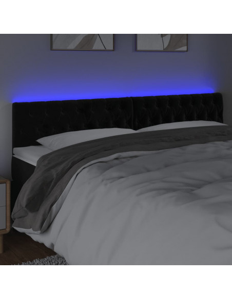 Testiera a LED Nera 200x7x78/88 cm in Velluto