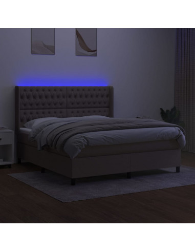 Letto a Molle con Materasso e LED Tortora 160x200 cm in Tessuto