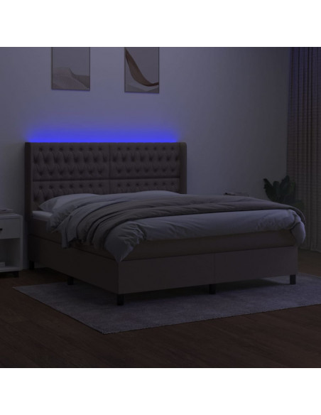 Letto a Molle con Materasso e LED Tortora 160x200 cm in Tessuto