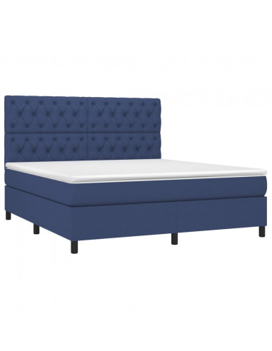 Letto a Molle con Materasso e LED Blu 160x200 cm in Tessuto