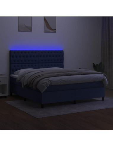 Letto a Molle con Materasso e LED Blu 160x200 cm in Tessuto