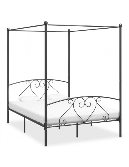 Letto a Baldacchino Grigio in Metallo 160x200 cm