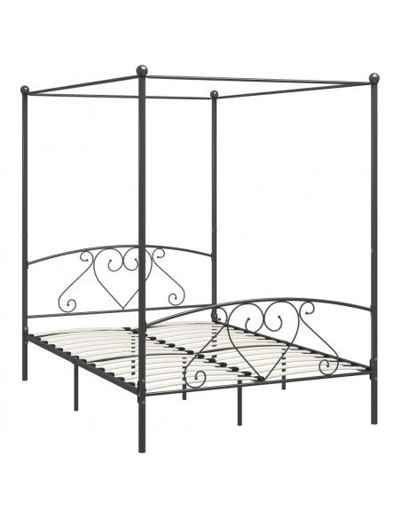 Letto a Baldacchino Grigio in Metallo 160x200 cm
