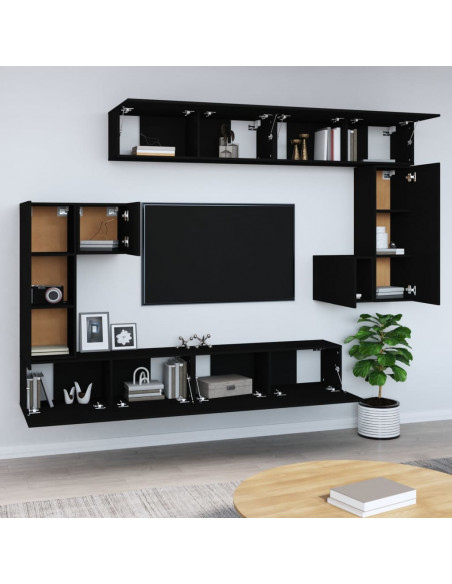 Mobile Porta TV a Parete Nero in Legno Multistrato