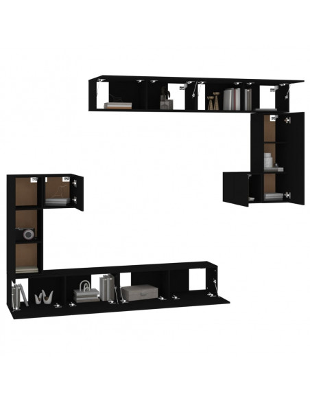 Mobile Porta TV a Parete Nero in Legno Multistrato