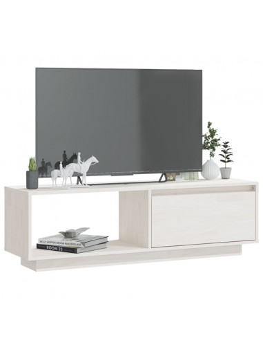 Mobile Porta TV Bianco 110x30x33,5 cm in Legno Massello di Pino