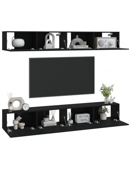 Mobili Porta TV a Parete 4 pz Nero 100x30x30 cm