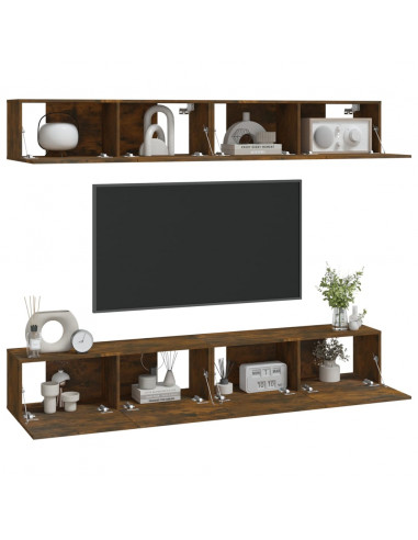 Mobili Porta TV a Parete 4 pz Rovere Fumo 100x30x30 cm