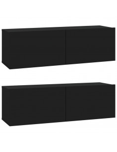 Mobili TV da Parete 2 pz Neri 100x30x30 cm Legno Multistrato 2