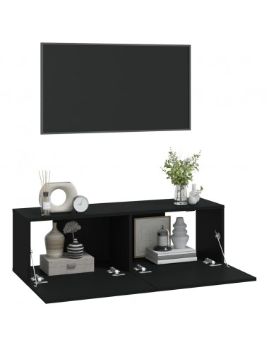 Mobili TV da Parete 2 pz Neri 100x30x30 cm Legno Multistrato