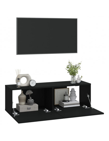Mobili TV da Parete 2 pz Neri 100x30x30 cm Legno Multistrato