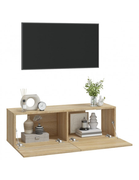 Mobili TV Muro 2pz Rovere Sonoma 100x30x30 cm Legno Multistrato