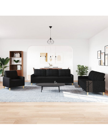 Set d Divani 3 pz Nero in Tessuto
