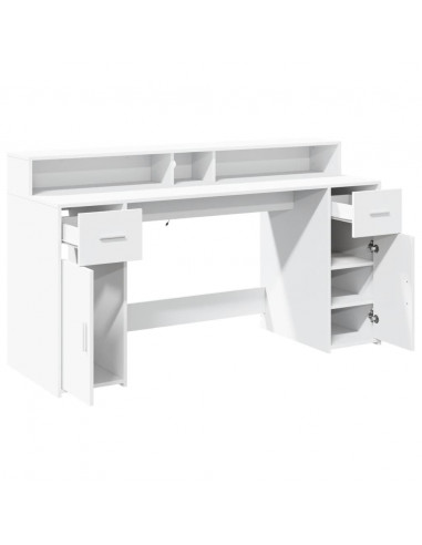 Scrivania con Luci LED Bianca 160x55x91 cm in Legno Multistrato