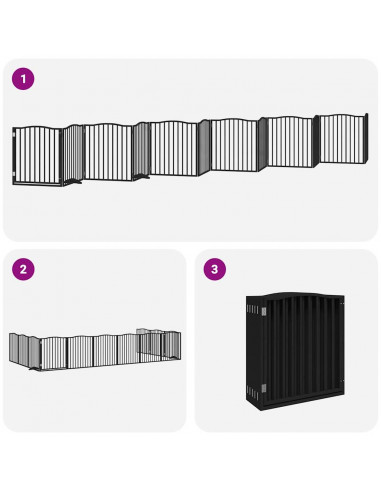 Cancello Cani Porta Pieghevole Nero 12 Pannelli 960 cm Pioppo