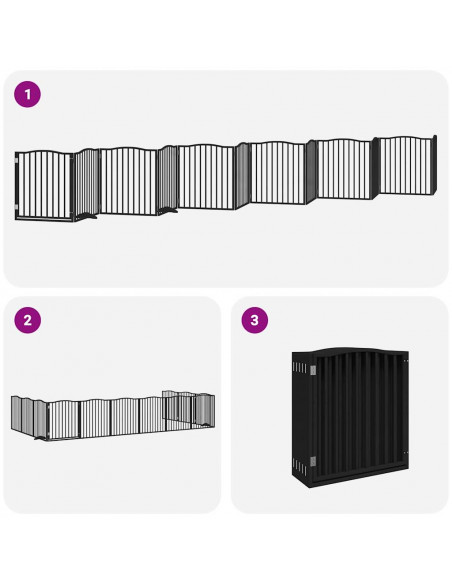 Cancello Cani Porta Pieghevole Nero 12 Pannelli 960 cm Pioppo