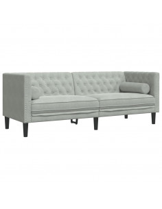 Divano Chesterfield con Rinforzi 3 Posti Grigio Chiaro Velluto 2