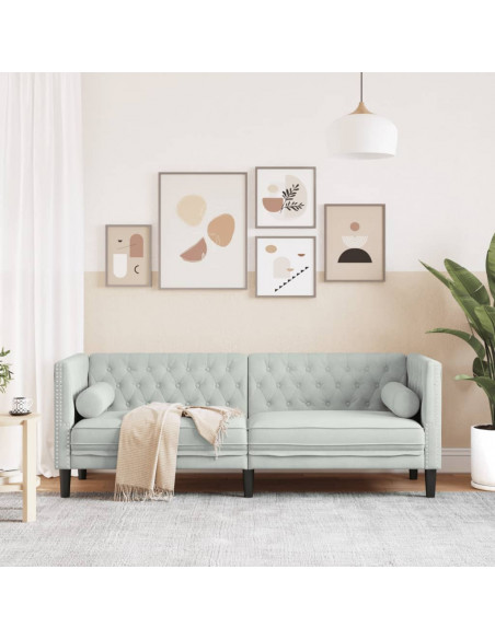 Divano Chesterfield con Rinforzi 3 Posti Grigio Chiaro Velluto