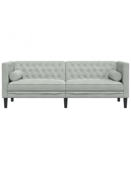 Divano Chesterfield con Rinforzi 3 Posti Grigio Chiaro Velluto