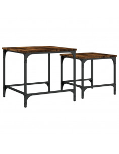 Tavolini Impilabili 2 pz Rovere Fumo in Legno Multistrato 2