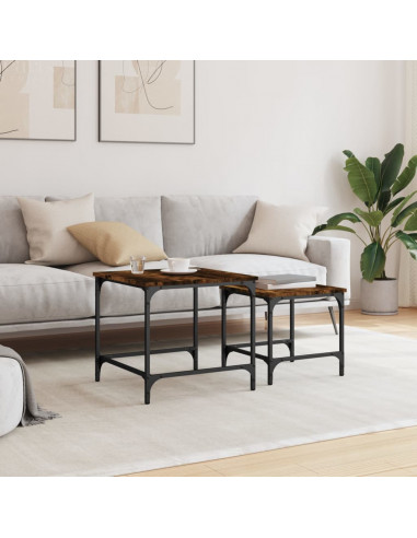 Tavolini Impilabili 2 pz Rovere Fumo in Legno Multistrato