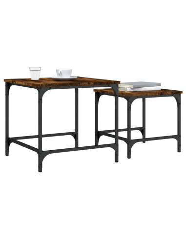 Tavolini Impilabili 2 pz Rovere Fumo in Legno Multistrato