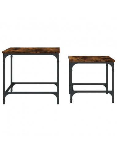 Tavolini Impilabili 2 pz Rovere Fumo in Legno Multistrato