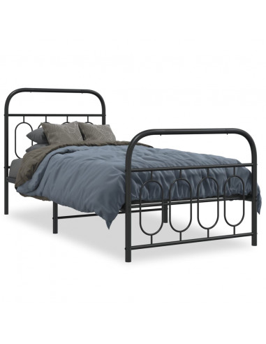 Giroletto con Testiera e Pediera Metallo Nero 80x200 cm