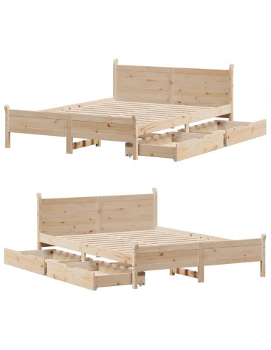 Letto senza Materasso 135x190 cm in Legno Massello di Pino