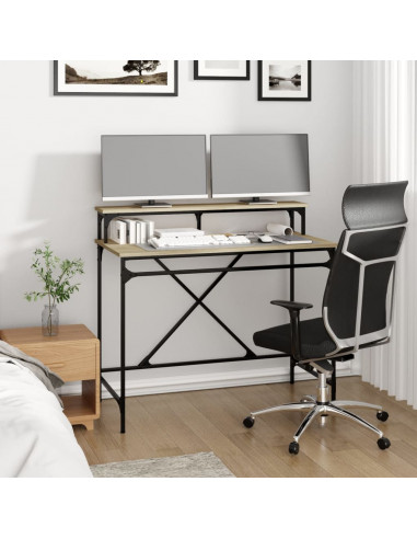 Scrivania Rovere Sonoma 100x50x90 cm Legno Multistrato e Ferro
