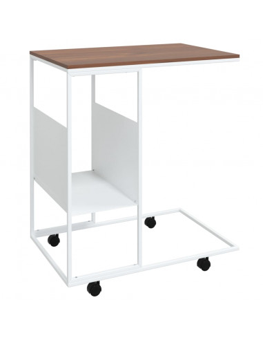 Tavolino con Ruote Bianco 55x36x63,5 cm in Legno Multistrato